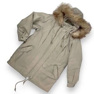 1980's shimmering waterproof parka coat with large fox fur hood